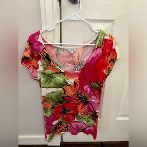 Cache Multicolor Floral Short Sleeve Top